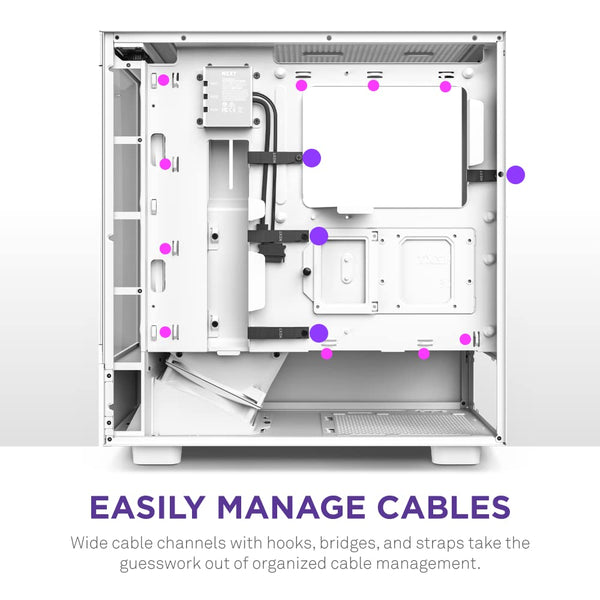 NZXT H5 Flow RGB - Compact ATX Mid-Tower PC Gaming Case - High Airflow - F360 RGB Core (CV) Included - 360mm Front & 240mm Top Radiator Support - Cable Management - Tempered Glass - White