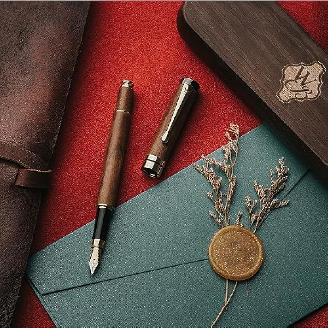 Wordsworth & Black Fountain Pen Set, Luxury Bamboo Wood - Extra Fine Nib, Gift Case; Includes 6 Ink Cartridges, Ink Refill Converter -Journaling, Calligraphy; Drawing, Smooth Writing [Brown Wood]