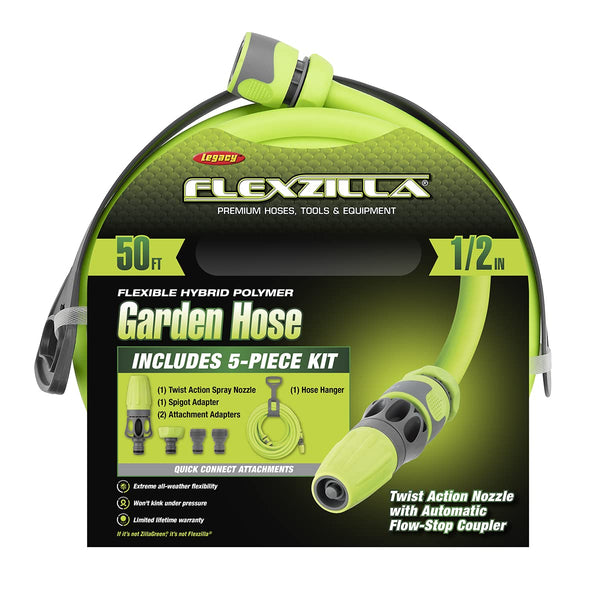 Flexzilla Garden Hose Kit with Quick Connect Attachements, 1/2 in. x 50 ft., Heavy Duty, Lightweight, Drinking Water Safe - HFZG12050QN