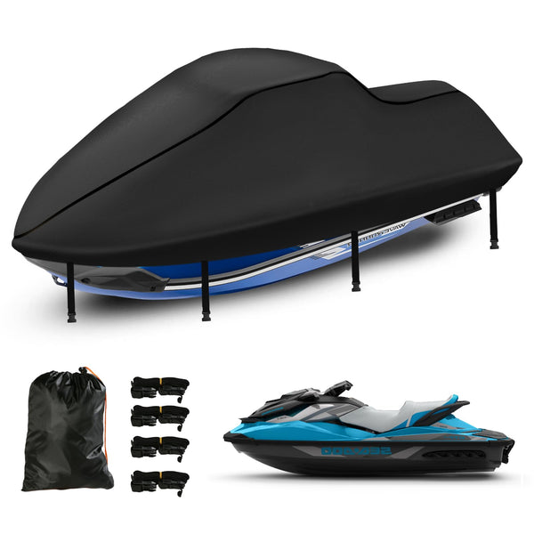 Jetski Covers 3 Seater, Upgraded Heavy Duty 420D Waterproof Motorboat Cover with 2 Air Vent Marine Grade UV Resistant for Seadoo,Kawasaki,Waverunner
