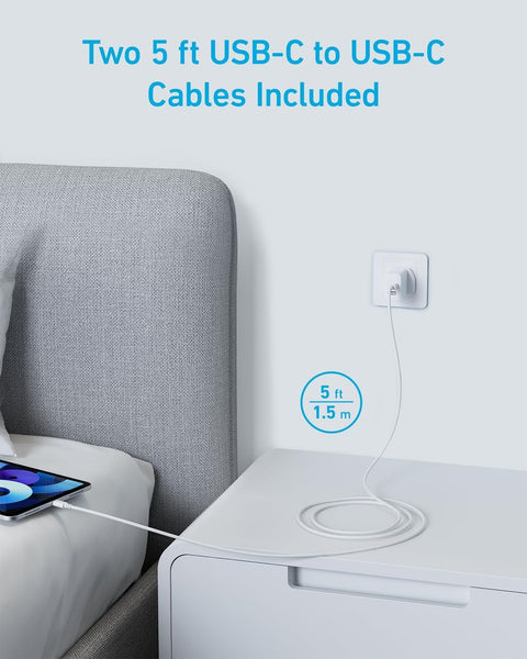 Anker USB C Plug, 2-Pack 20W Dual Port USB Fast Charger Plug, USB C Charger for iPhone 16/16 Pro/16 Pro Max/iphone 15/15 Pro/15 Pro MaxiPad, AirPods, and More (2-Pack 5 ft USB-C Cables Included)