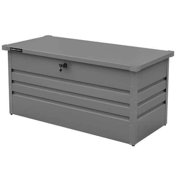 Olsen & Smith 1000L Extra Large XL Metal Outdoor Garden Storage Box - Weather Resistant Heavy Duty Garden Box with Built In Lock - Massive Capacity Storage Chest for Tools Cushions Toys & More, Grey