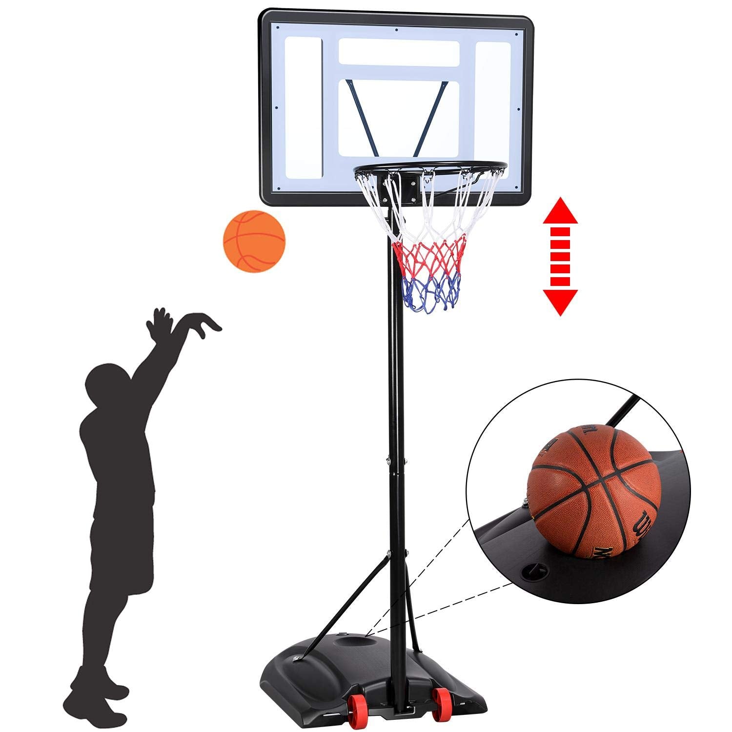 Yaheetech Outdoor Adjustable Basketball Stand, Portable Basketball Hoop Net System on Wheels