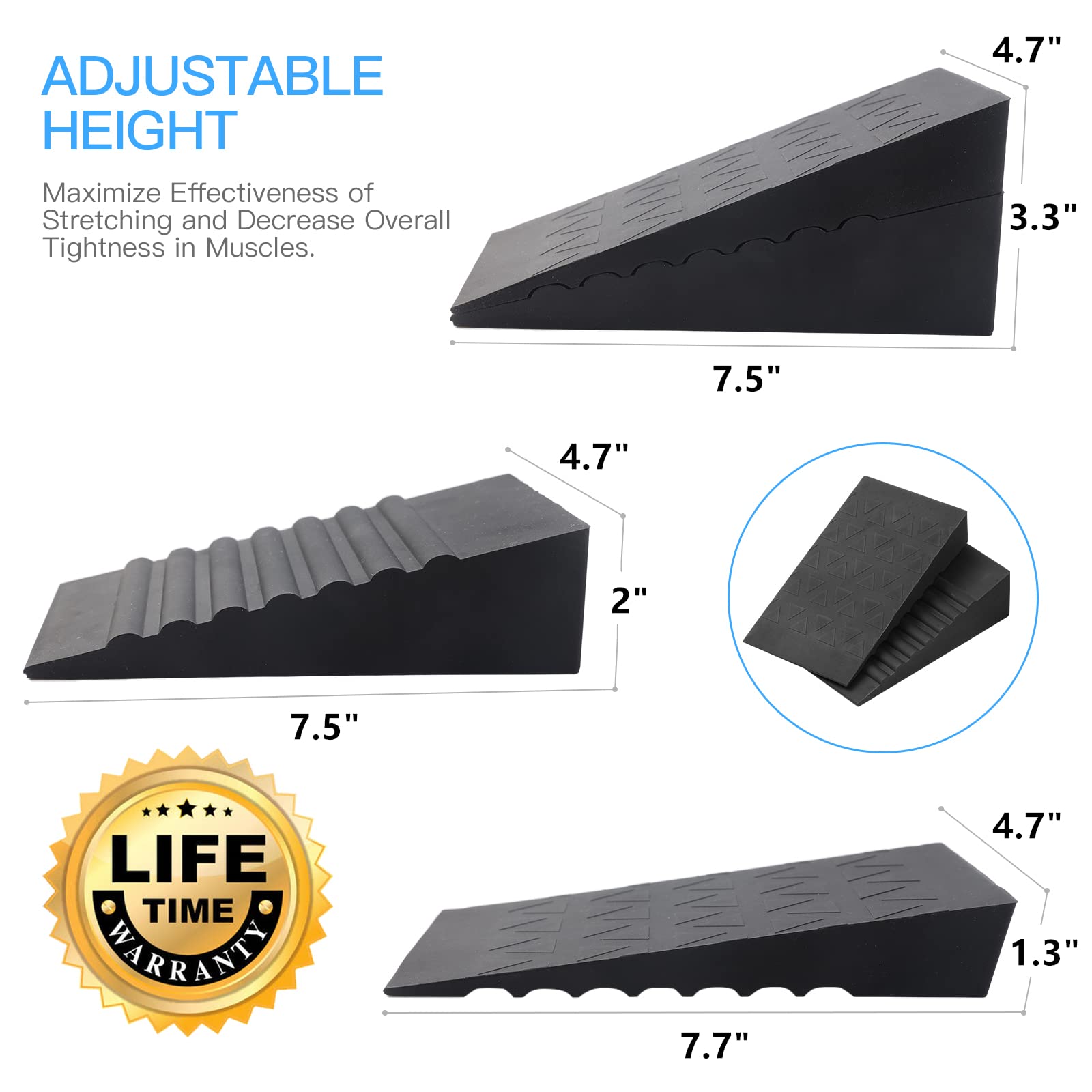 Squat Wedge Block (4PCS) Adjustable Non-Slip Squat Ramp, Deadlift Wedge, Calf Stretcher, Slant Board, Incline Board Improve Strength for Squat and