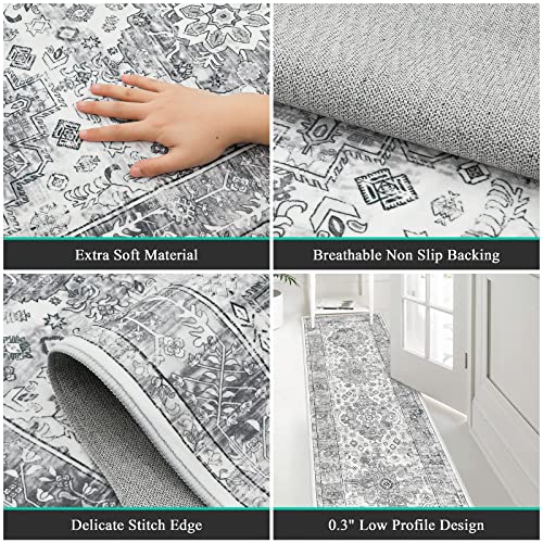 Enyhom Carpet Runners, 60 x 240 cm Grey Extra Long Runner Rugs for Hallway Non Slip Laundry Room Area Rug Runner Machine Washable Kitchen Floor Mat