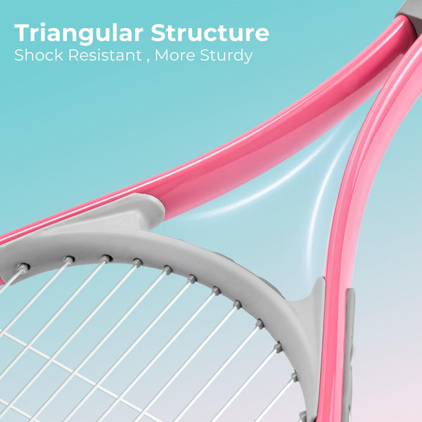 HIRALIY 27" Tennis Rackets Set of 2, 3 Tennis Balls, 2 Racquets, 2 Overgrip Tapes and 1 Carrying Bag Outdoor Recreational Sport Game (Pink/Green)