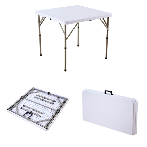 Home Source Square 86cm Folding Trestle Heavy Duty Table for Camping Catering BBQ Picnic Party Car Boot Sale, White