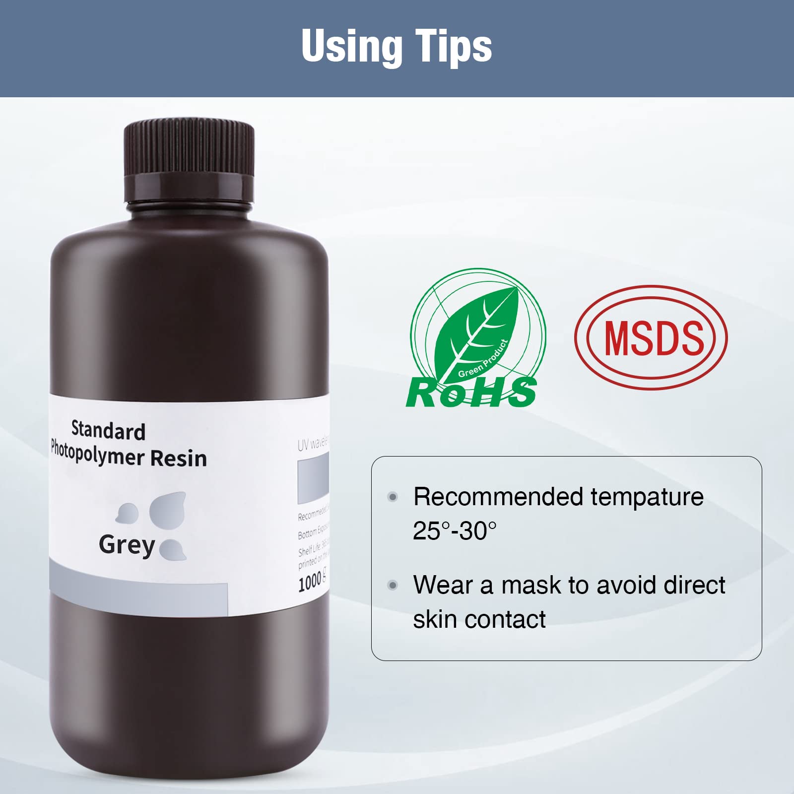 ELEGOO 8K 3D Printer Resin, Standard Photopolymer Resin 405nm UV-Curing Resin, Best for 8K/9K/12K/14K/16K LCD 3D Printer Space Grey 1000G