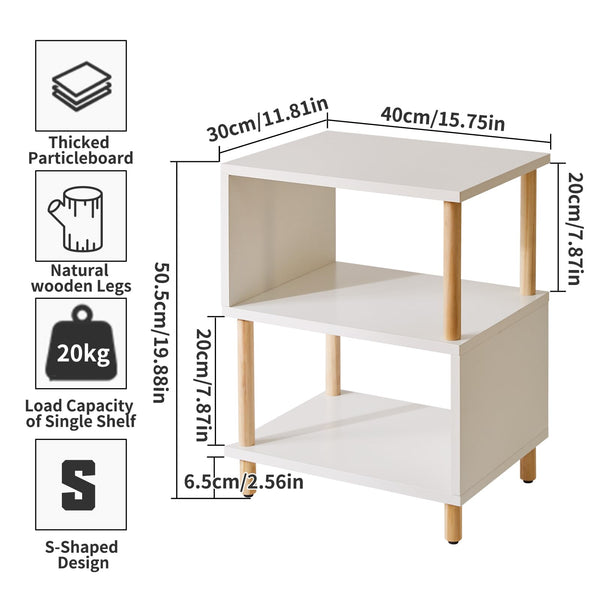 Aibiju White Side Table, Small End Table, Modern Nightstand with Storage Unit for Bedroom/Living Room/Hallway/Office,White+Natural Wood Legs,YD-TM152W