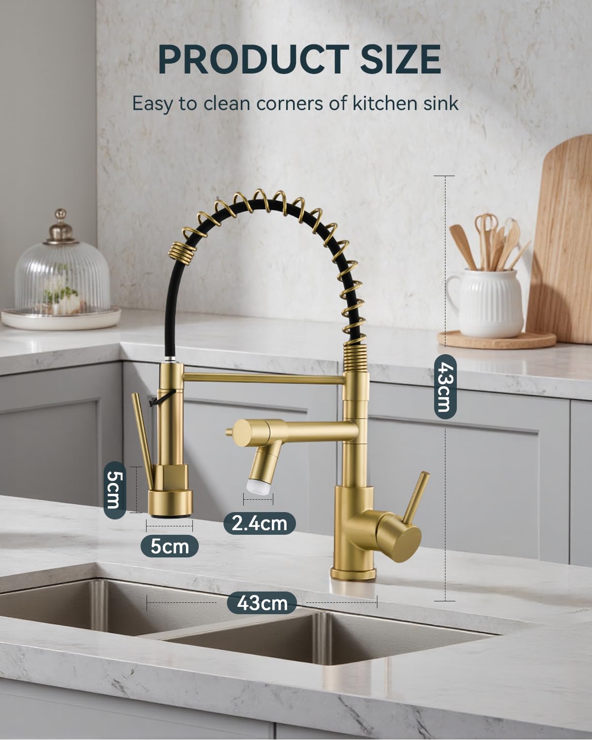 Warmiehomy 5 Modes Kitchen Taps Mixer with Pull Out Spray,High Arc 360° Swivel Dual Spout Pull Down Stainless Steel Kitchen Sink Taps,Brushed Nickel