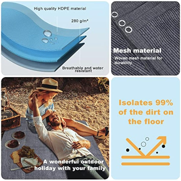 FoundGo Awning Carpet with Eyelets, 280g/m² HDPE Camping Carpet，Outdoor Awning Floor with Carrying Bag，Ground Nails and Small Broom