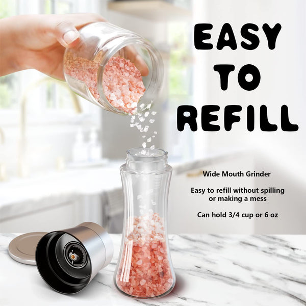 Salt and Pepper Grinder Set, Adjustable Coarseness Salt Shakers, Premium Ceramic Glass Body Salt and Pepper Mills [Without Spice Content]