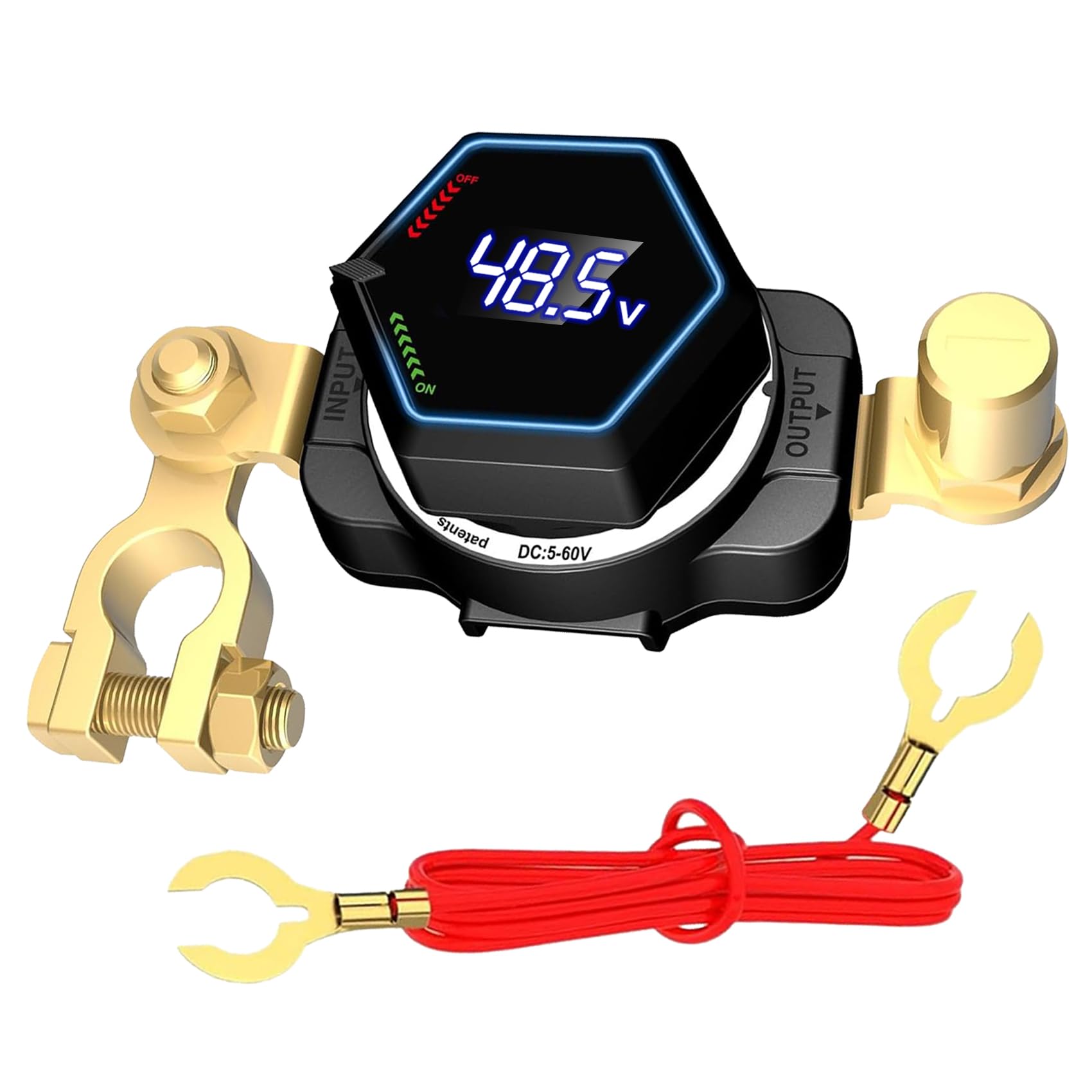 Top Post Battery Isolator Switch with Voltmeter, DC 5-60V Master Isolator On Off Kill Switch Power Cut/Shut Off Switch for Marine Boat RV Car Truck Camper Trailer