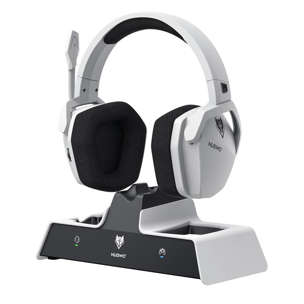 NUBWO G06 Pro Wireless Gaming Headset with Charging Station for Headset & PS5 Controller, 17ms Low Latency, 120H Battery Life, Dynamic 50mm Drivers-White (Only Compatible with PS5)