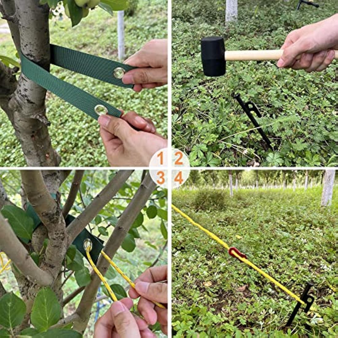 Aoipend Heavy Duty Tree Stakes Kit, Tree Supports for Leaning Tree 6 Pcs Metal Stakes-6 Pcs Tree Straps-80ft Reflective Guy Lines Resistant to Strong Winds Anchoring Kits for Young Trees Outdoor Tent