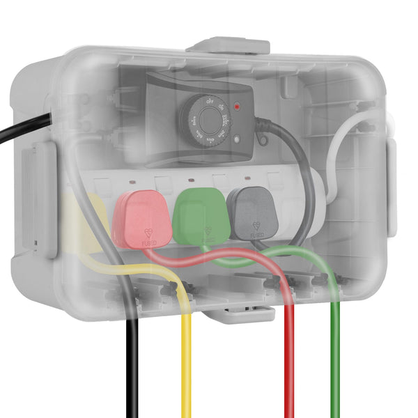 RESTMO Extra Large Waterproof Electrical Box, IP54 Weatherproof Outdoor Outlet Cover, Protect Outlet, Plug, Timer, Power Strip (Not Included), Holiday Light Decoration, 32 x 22 x 13 cm, Black