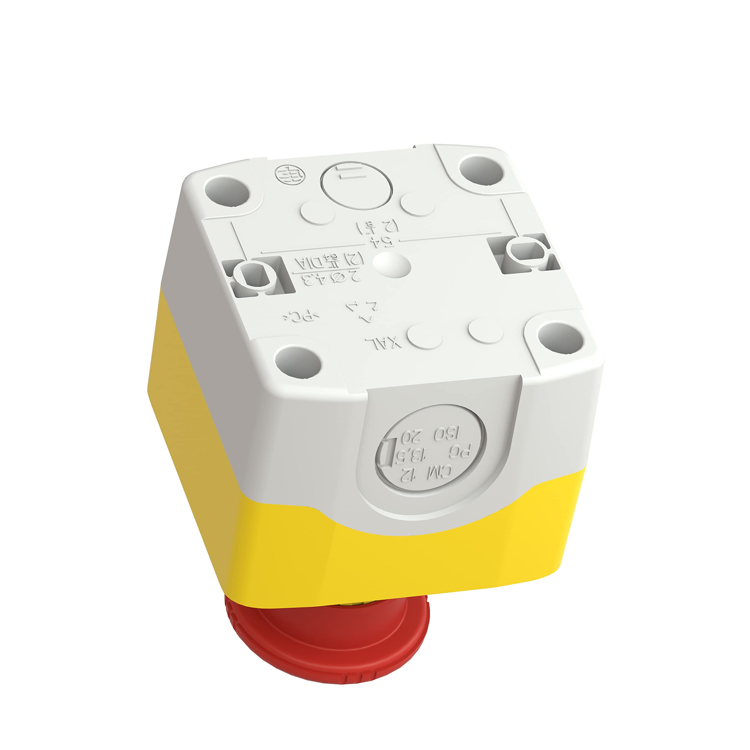 Schneider Electric Control station, plastic, yellow lid, 1 red mushroom push button Ø40, key release, 1 NO + 2 NC