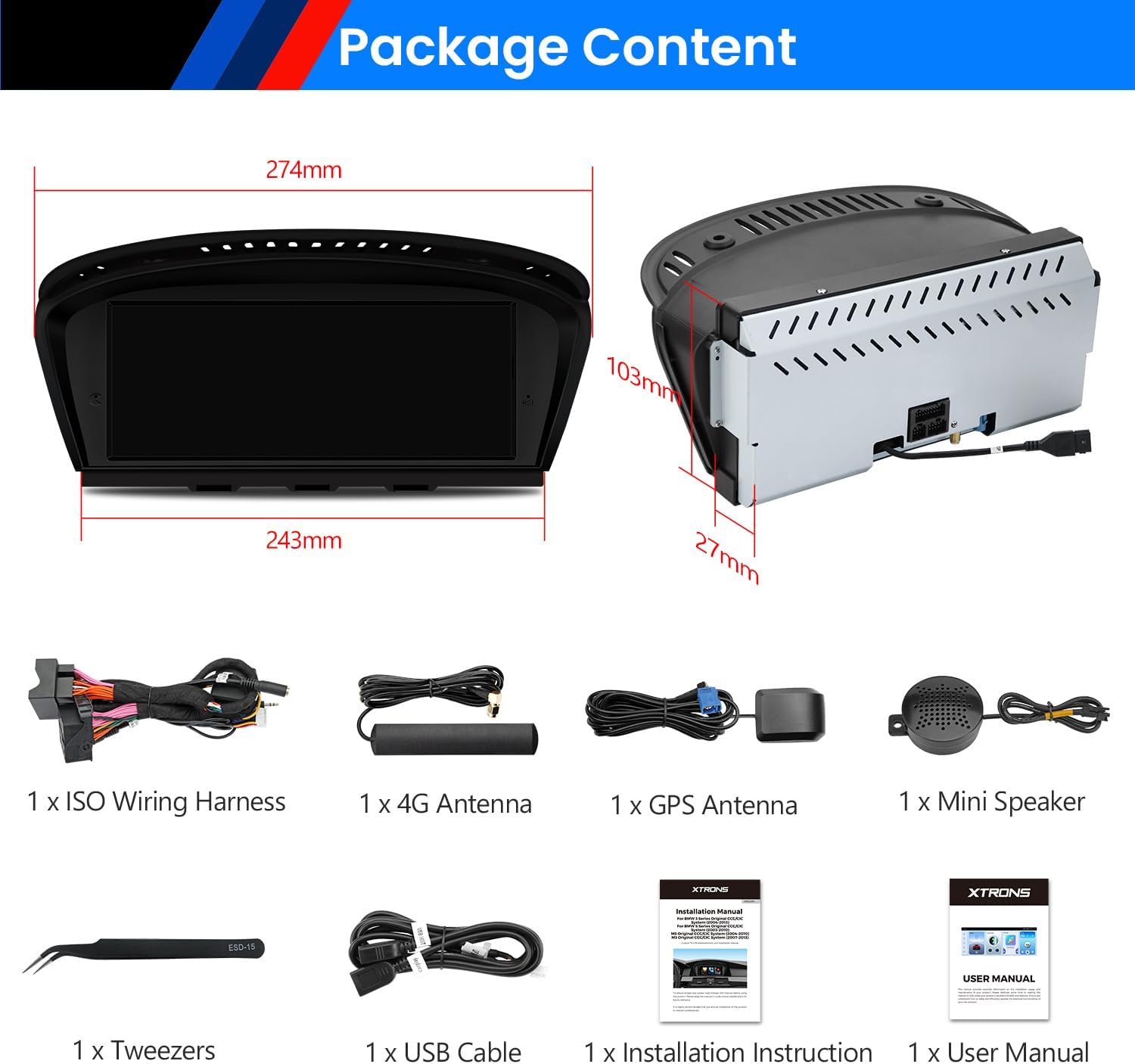 XTRONS 8.8" Car Stereo Android Octa-Core 4+64GB for BMW 3 Series E90 E91 5 Series E60 E61 (2005-2008) w CCC system Touch IPS Screen GPS navigation, w 4G LTE CarAutoPlay Android Auto Support AHD Camera