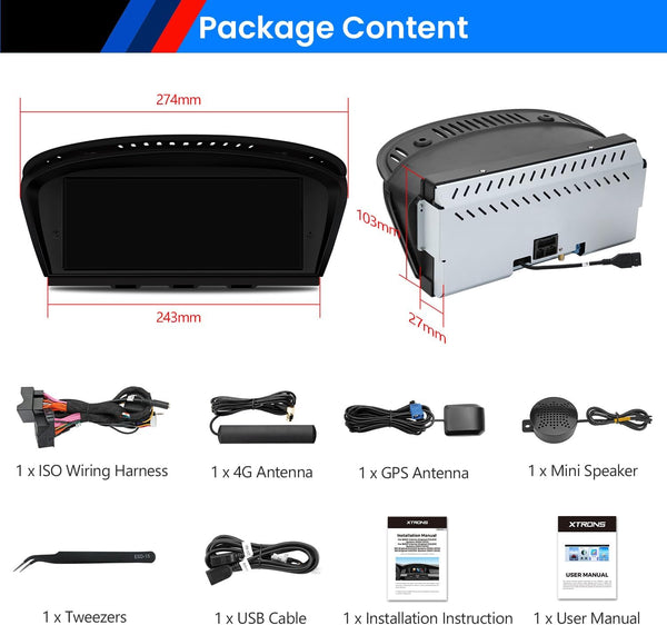 XTRONS 8.8" Car Stereo Android Octa-Core 4+64GB for BMW 3 Series E90 E91 5 Series E60 E61 (2005-2008) w CCC system Touch IPS Screen GPS navigation, w 4G LTE CarAutoPlay Android Auto Support AHD Camera