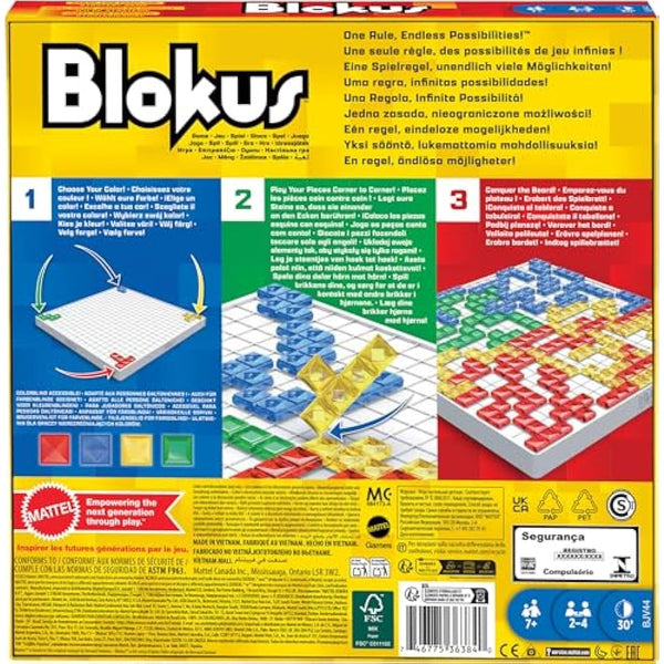 Mattel Games Blokus, Family Board Game for Kids and Adults for Party Game Night, Strategy Game, Engaging Gift for Kids, 2 to 4 Players, Ages 7 and Up, BJV44