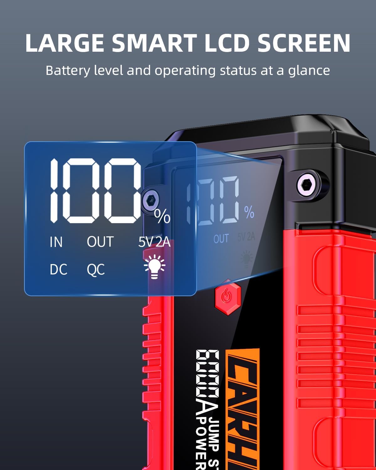 CARHEV 6000A Jump Starter Power Pack, Car Battery Booster Jump Starter (up to 10.0L Gas or 10.0L Diesel Engine), 12V Car Starter Power Bank with USB QC 3.0, Jump Pack With DC Output