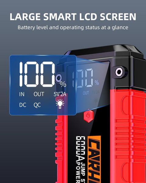 CARHEV 6000A Jump Starter Power Pack, Car Battery Booster Jump Starter (up to 10.0L Gas or 10.0L Diesel Engine), 12V Car Starter Power Bank with USB QC 3.0, Jump Pack With DC Output