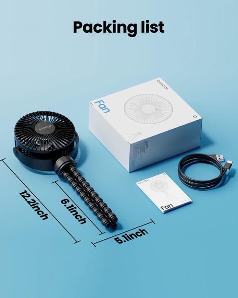 Gaiatop Mini Portable Pram Fan, Rechargeable Small Clip on Fan for Stroller, Detachable 3 Speed 360 Degree Rotate Flexible Tripod Handheld Desk Cooling Car Seat Crib Treadmill Travel Black (SF40)