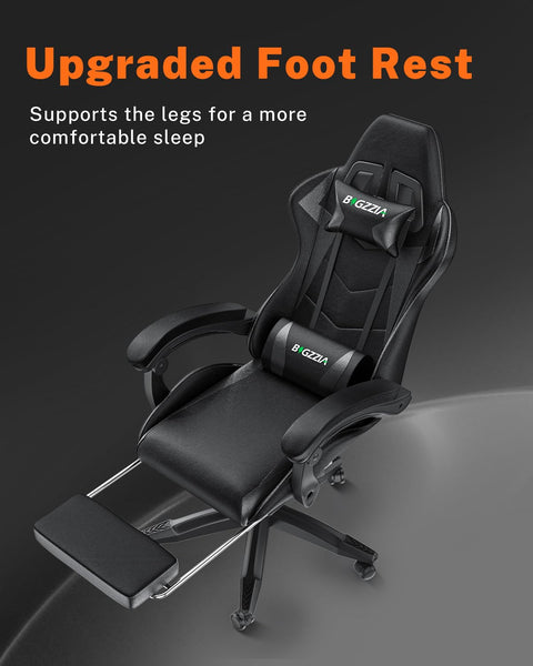 bigzzia RGB Gaming Chair with LED Lights and Ergonomic Computer Chair Reclining PU Leather High Back Video Game Chair with Headrest Adjustable Lumbar Support Linkage Armrest for Adults (Black/Grey)
