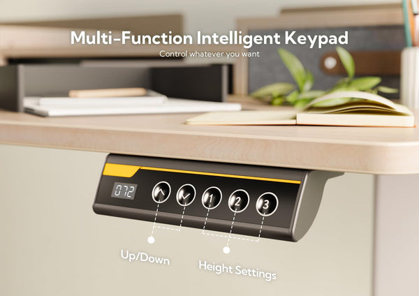 Claiks Electric Standing Desk with Drawers, 120x60cm Height Adjustable Desk with Storage Shelf and Splice Board, Stand Up Desk for Home Office, White Frame/Maple Top