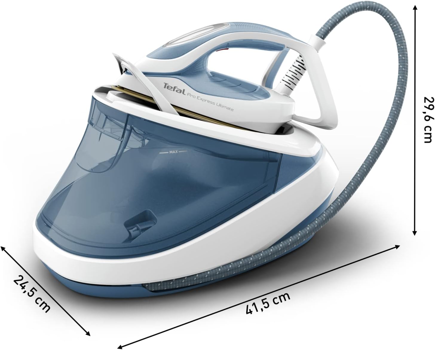 Tefal Pro Express Ultimate II, GV9710, High Pressure Steam Generator Iron, 2700W, 580g/min Steam Boost, 155 g/min cont. steam output, 7.6 Bar Pressure, GV9710 Pro Express Ultimate II, Blue & White