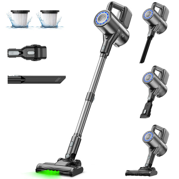 VersLife S7 PRO Cordless Vacuum Cleaner, 40Kpa 40Mins 2-in-1 Stick Vacuum, Lightweight and Versatile, Deep Cleans, Self-Standing, Green LED