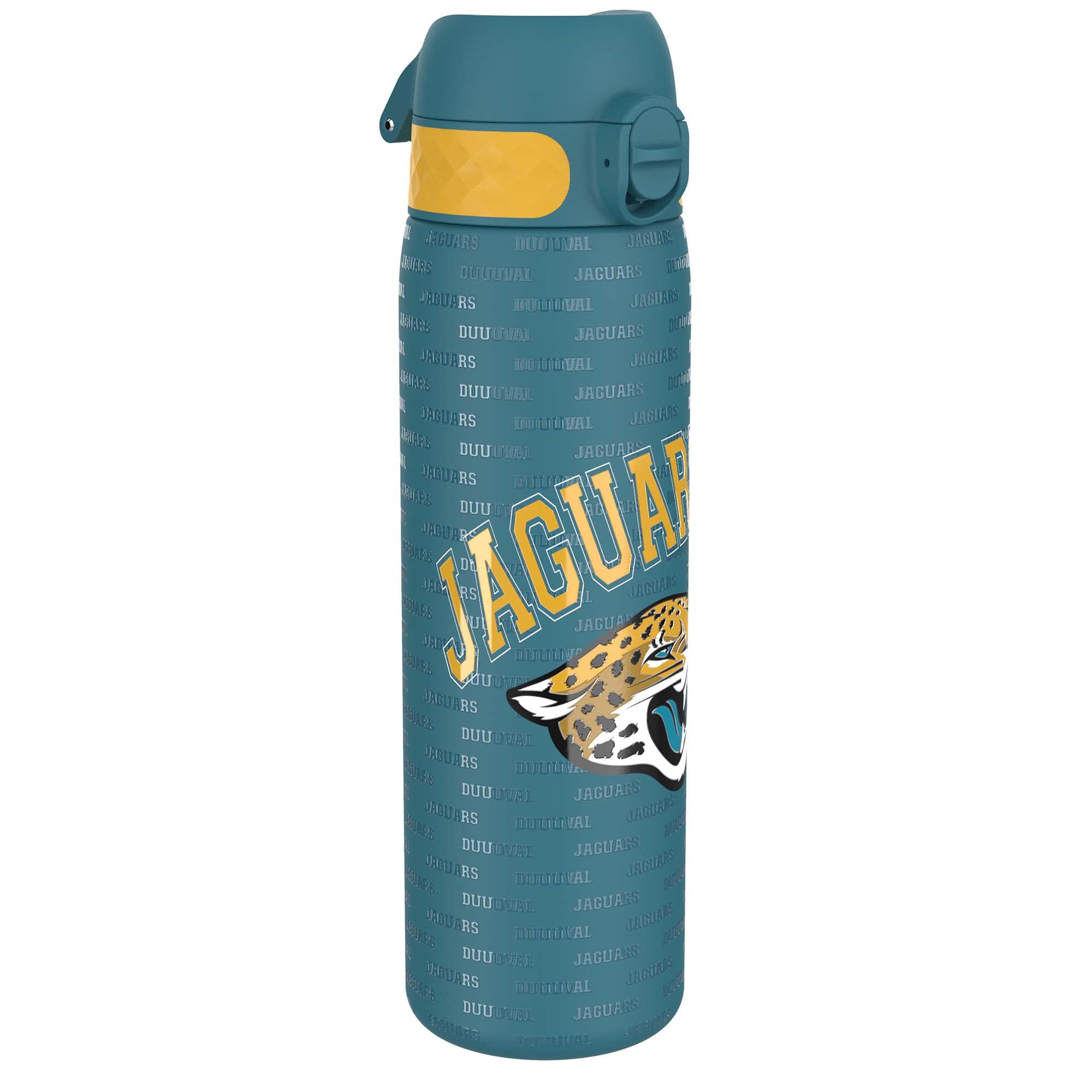 Ion8 NFL Jaguars Lightweight Steel Water Bottle, 600 ml/20 oz, Non-Insulated, Leak Proof, Easy to Open, Secure Lock, Dishwasher Safe, Flip Cover, Fits Cup Holders, Metal Water Bottle
