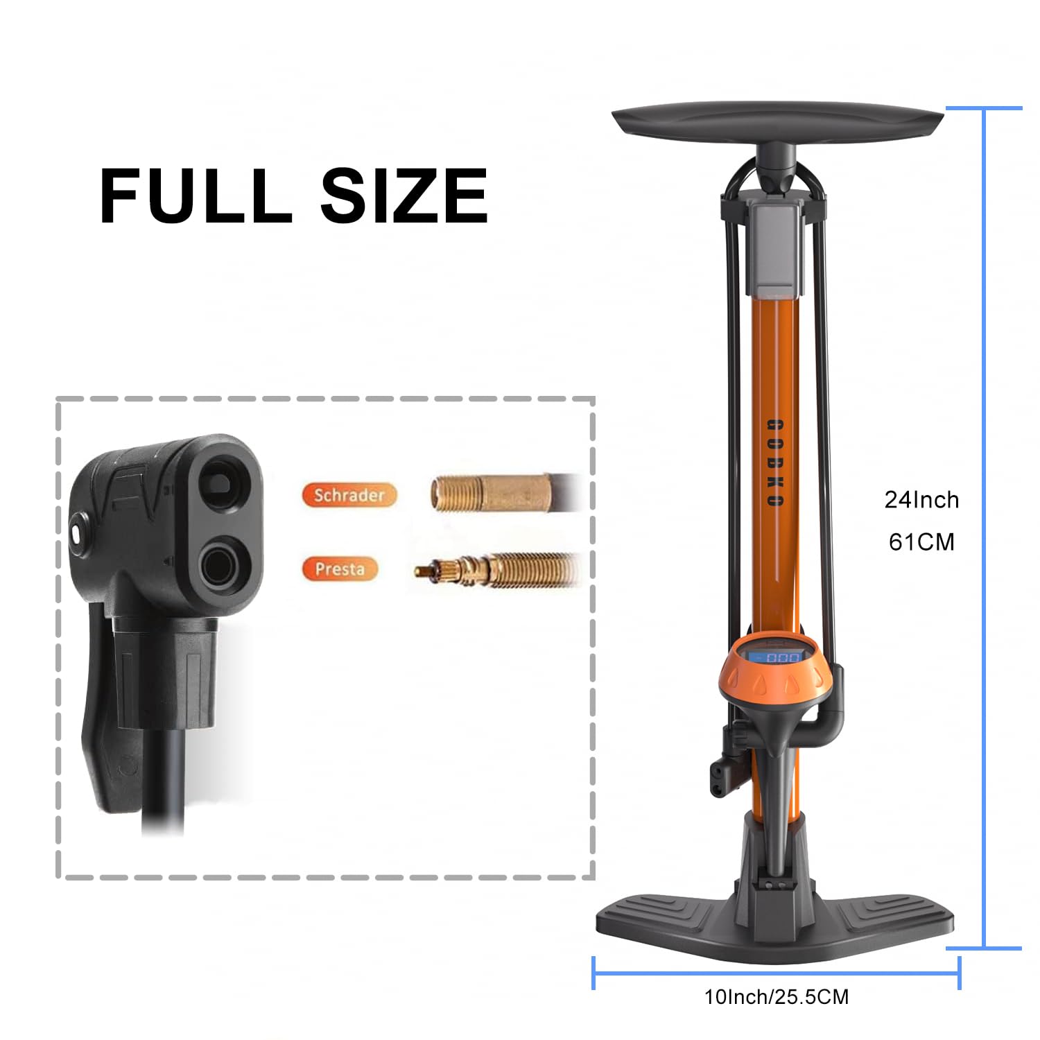 GOBKO Bike Pump Bicycle Floor Pump with Gauge, Bicycle Pumps with Presta and Schrader tire Pump multifunctional Air Pump for Road Bike MTB Sports Balls Pump High Pressure 160Psi &11Bar