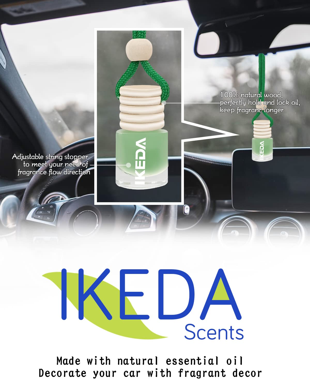 Ikeda scents Ikeda Car Air Fresheners | Automotive Hanging Pendant | Auto Perfume Diffuser with Real Oil | Strong and Long Last Fragrance | Fresh Smell Cover Odours | Car Accessories for Men Women