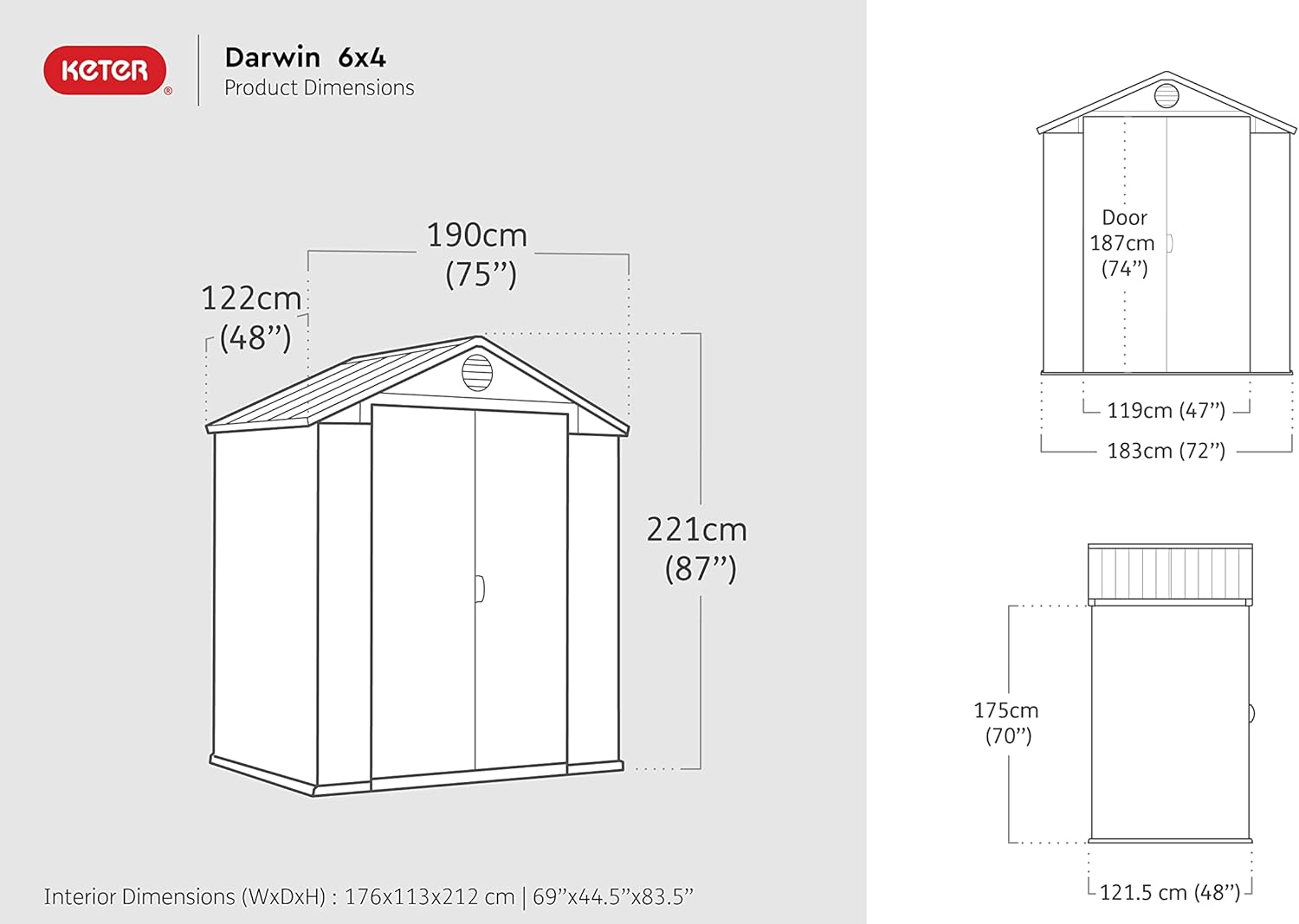 Keter Darwin Outdoor Apex Double Door Garden Storage Shed 6 X 4ft Brown Wood Look And Feel | Fade Free | All Weather Resistant | Safe And Secure | Zero Maintenance | 15 Year Warranty