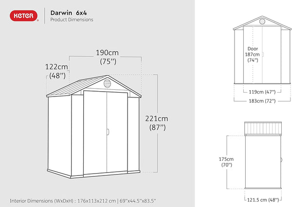 Keter Darwin Outdoor Apex Double Door Garden Storage Shed 6 X 4ft Brown Wood Look And Feel | Fade Free | All Weather Resistant | Safe And Secure | Zero Maintenance | 15 Year Warranty