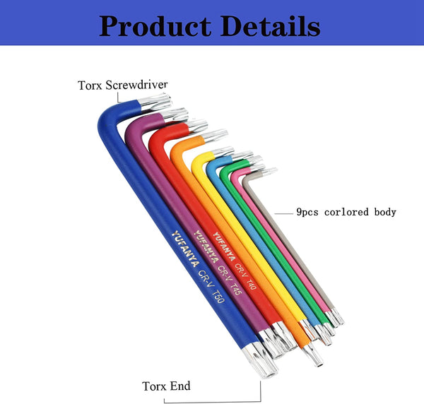 18PCS Allen Key Set,Metric Ball End Allen Hex Key Set and Torx/Star Key Set with Colour Coding,Sizes T10-T50,1.5mm-10mm for Furniture Assembly,Bike,Motorcycle Maintenance,Household DIY,Case Package