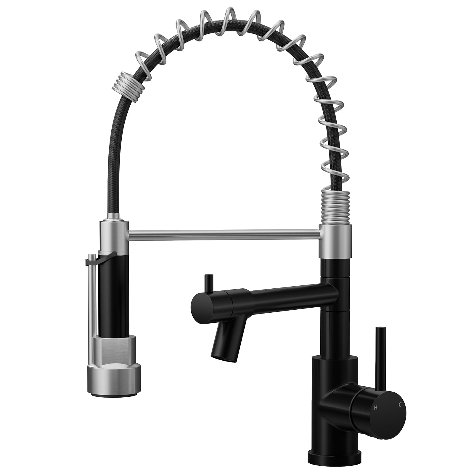 Warmiehomy 5 Modes Kitchen Taps Mixer with Pull Out Spray,High Arc 360° Swivel Dual Spout Pull Down Stainless Steel Kitchen Sink Taps,Brushed Nickel