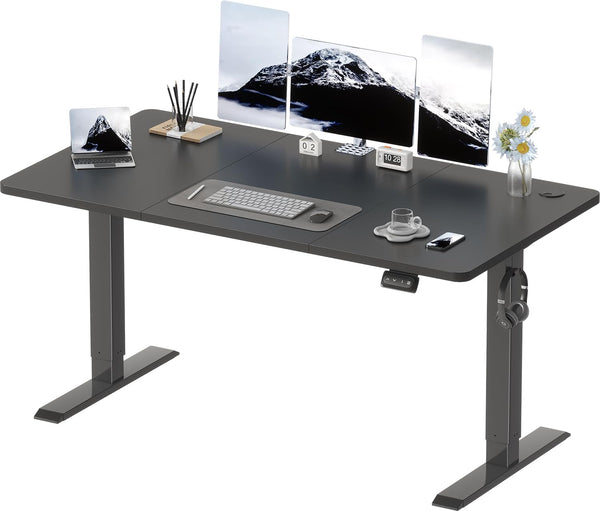 Devoko Electric Standing Desk 120x60cm Sit Stand Table Height Adjustable with Backpack Hook and Memory Smart Pannel, Home Office, White
