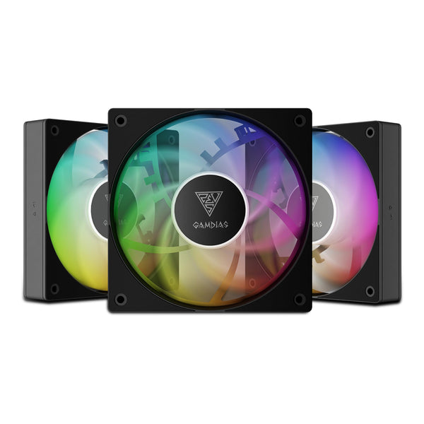 GAMDIAS NOTUS M1-1203 120mm ARGB PWM Fan (3 Pack), Include Reverse Blade x3, Daisy-Chain Connection, Closed-Loop Technology for Steady RPM on Cooler, Low-Noise Operation (Max. 1600RPM @25dBA), Black