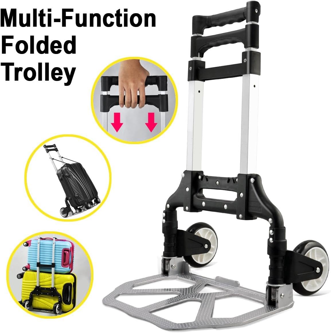 Yaheetech Aluminium Folding Foldable Hand Trolley, Sack Truck Barrow Cart, Heavy Duty Industrial Hand Truck, 75kg Load Capacity