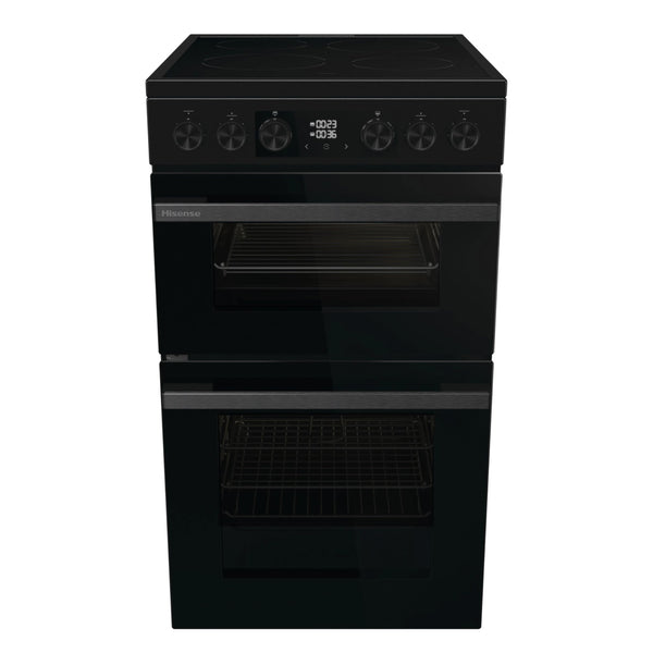Hisense HDE3211BBUK 60cm Electric Cooker with Ceramic Hob-Black , A Rated Double Oven