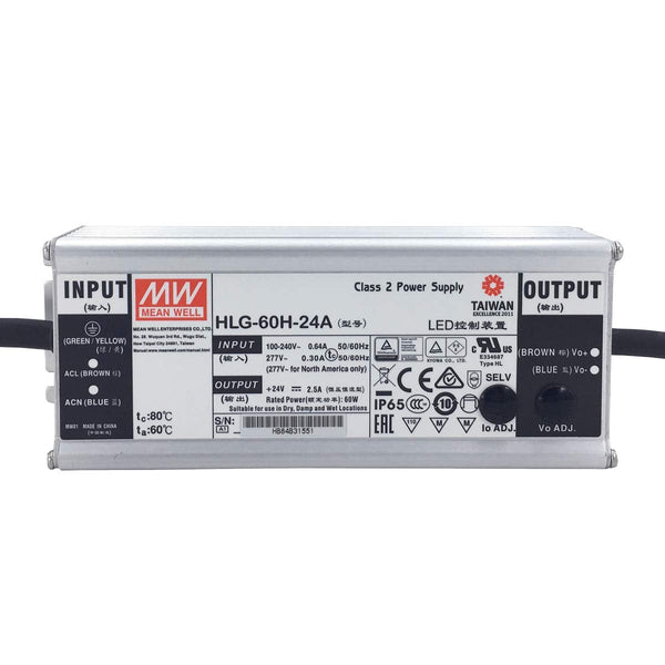 HLG-60H-24A: Mean Well LED power supply 60 W, 24 V, IP65, voltage and current adjustable (24 V, 60 W)