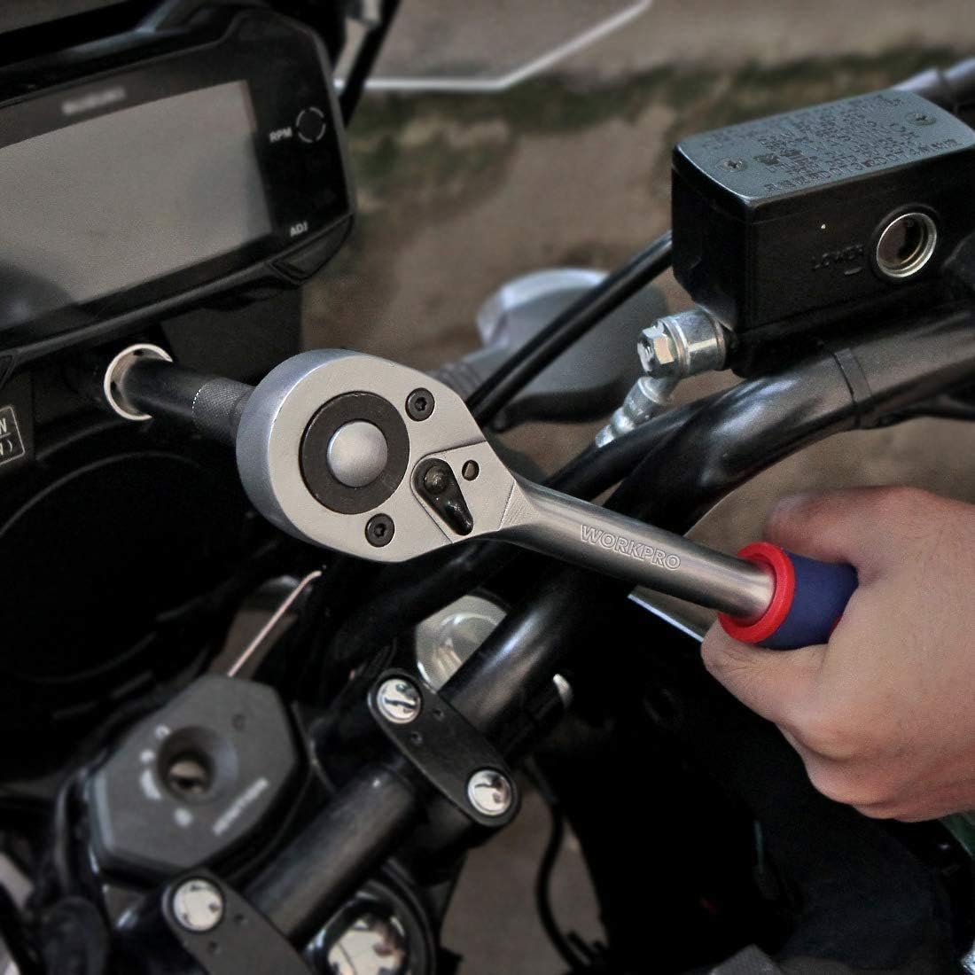 WORKPRO 108-Piece 1/4"&1/2" Drive Socket Set with Bits, Quick Release Ratchet Wrench - CR-V Mechanic Tool Set for DIY, Car Repair