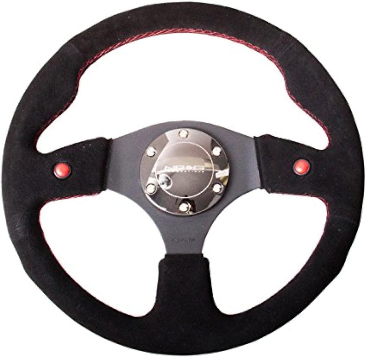 NRG Innovations NRG-RST-007S Reinforced Steering Wheel- 320mm Sport Steering Wheel with Black Soft Suede Wrapped with Red Stitching