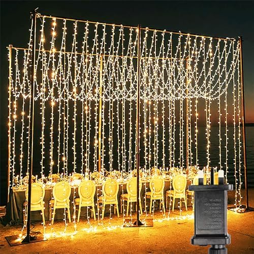 yowin 2 Pack Curtain Lights 600 LED 6m x 3m Gazebo Lights Mains Powered with Timer, 8 Modes Curtain Fairy Light Outdoor Waterproof Wall Hanging Light for Pergola Indoor Bedroom Wedding Decorations