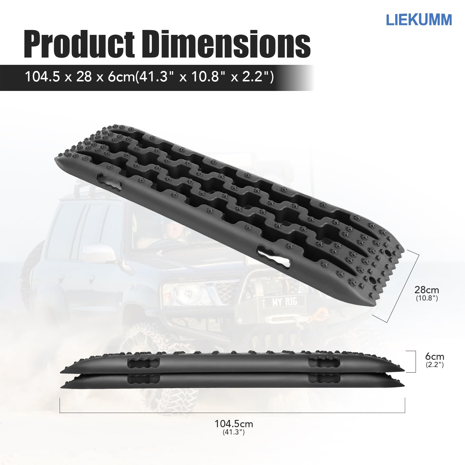 LIEKUMM 2PCS Traction Boards with Jack Lift Base, 104 cm Off-Road Traction Boards for Sand, Mud, Snow, 10 T Capacity Heavy Duty Recovery Tracks for Cars, Trucks, SUVs, Red