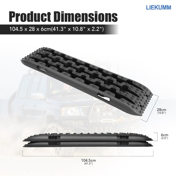 LIEKUMM 2PCS Traction Boards with Jack Lift Base, 104 cm Off-Road Traction Boards for Sand, Mud, Snow, 10 T Capacity Heavy Duty Recovery Tracks for Cars, Trucks, SUVs, Red