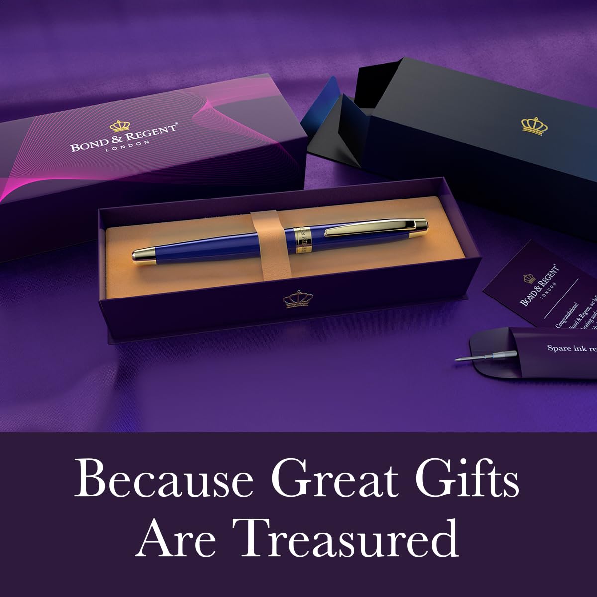 Bond & Regent Gloss Black & 24 Karat Gold - Certified Luxury Grade Rollerball Pen | Nice Gift for Men & Women