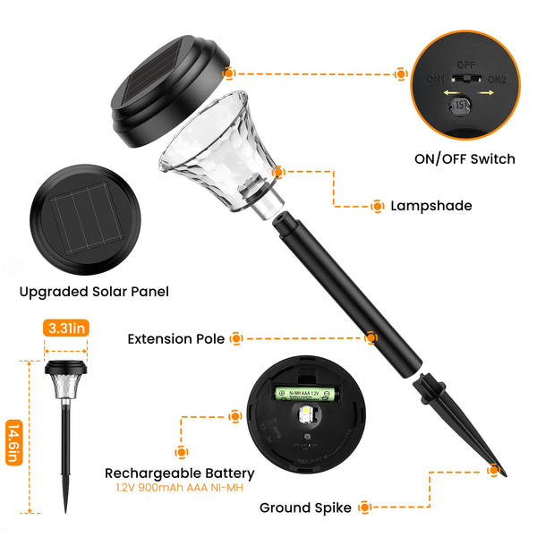 Garden Lights Solar Powered Waterproof,8 Pack Solar Lights Outdoor Garden Stake with Warm White & RGB,Ultra-Bright Solar Stake Lights Garden Ornaments,Solar Path Lights for Yard Lawn Landscape